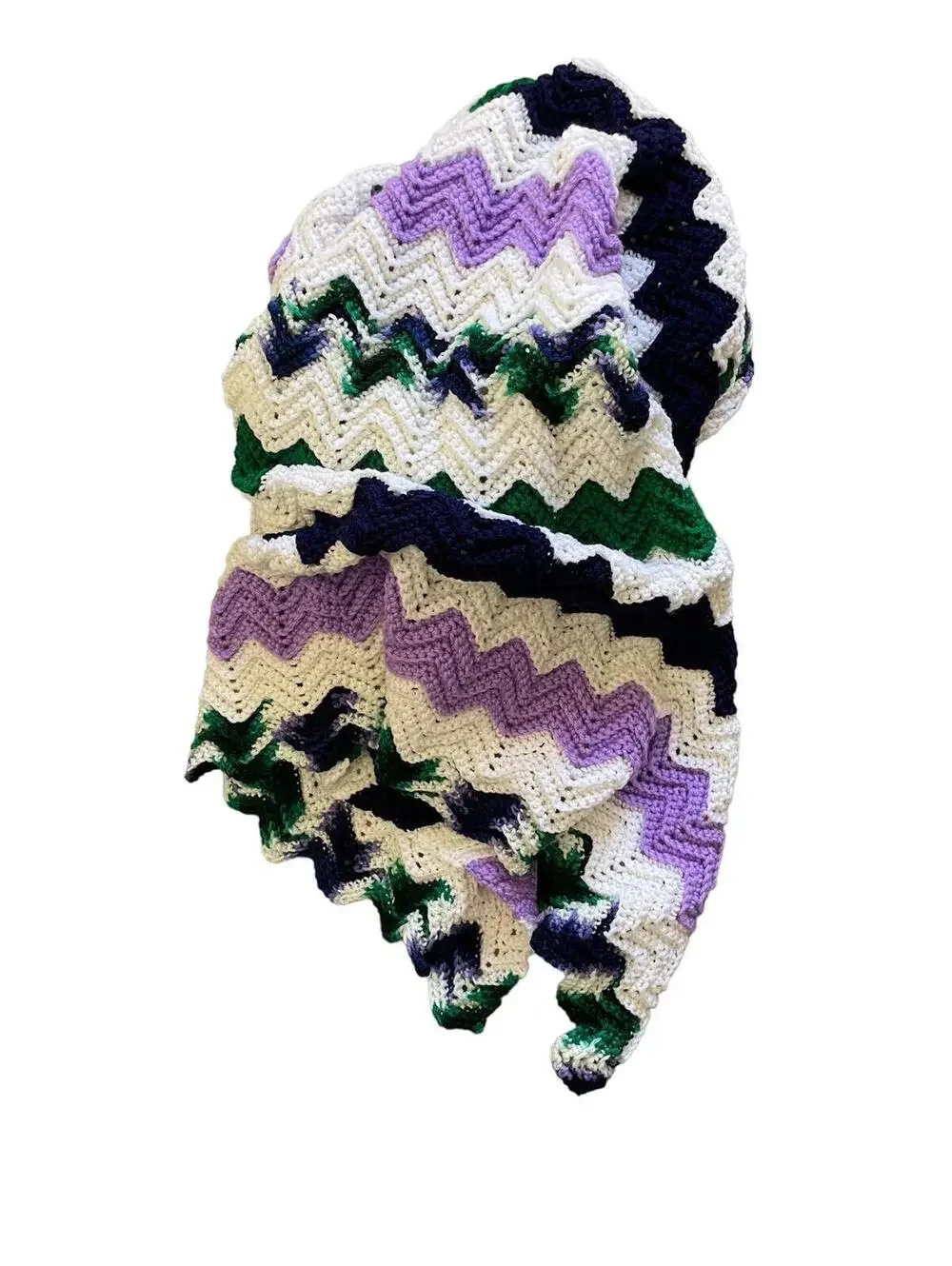 Vintage Handmade Crochet Chevron Afghan: Wool Lap Blanket, Cottagecore Decor